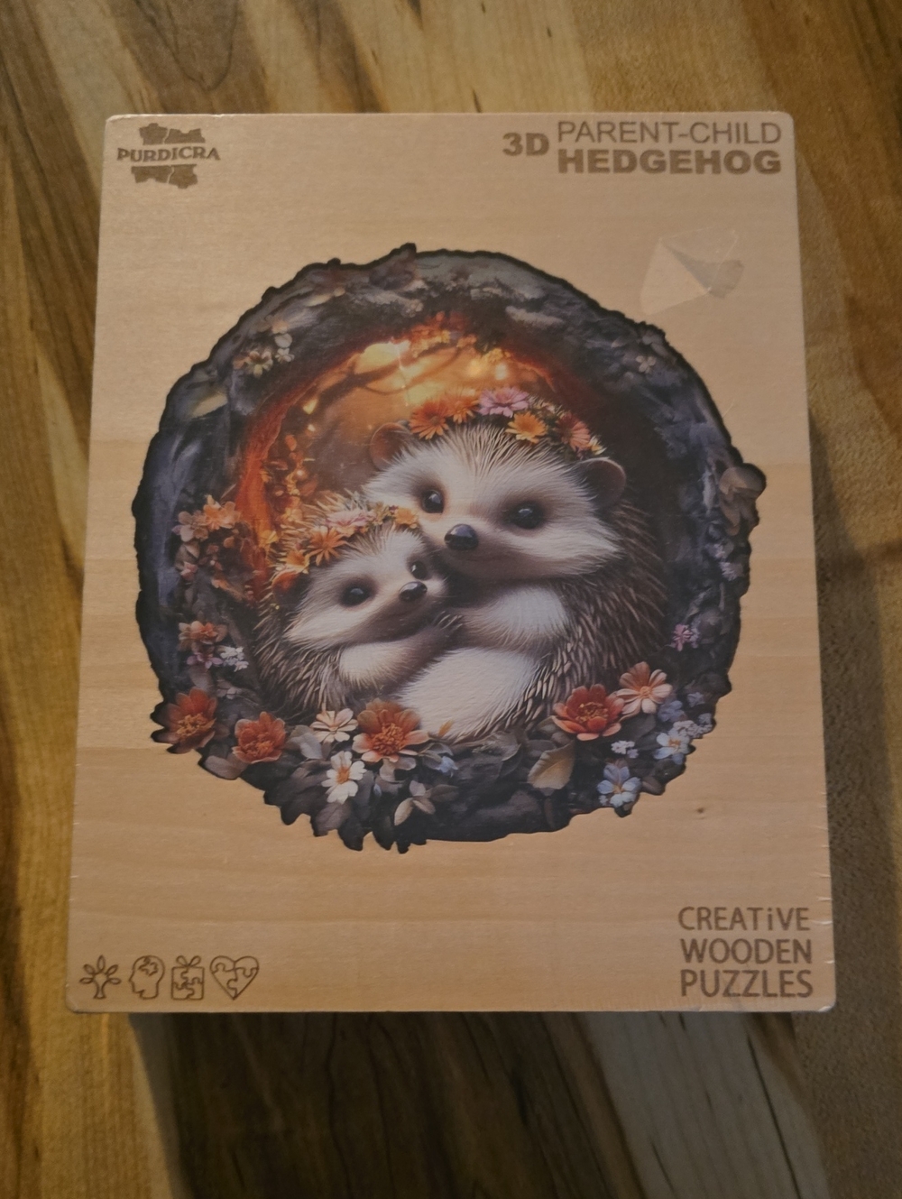 3D Parent-Child Hedgehog Wooden Puzzle - Brown/Tan